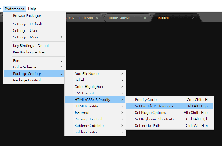 Sublime【Package Control】 - HTML/CSS/JS Prettify - JSX